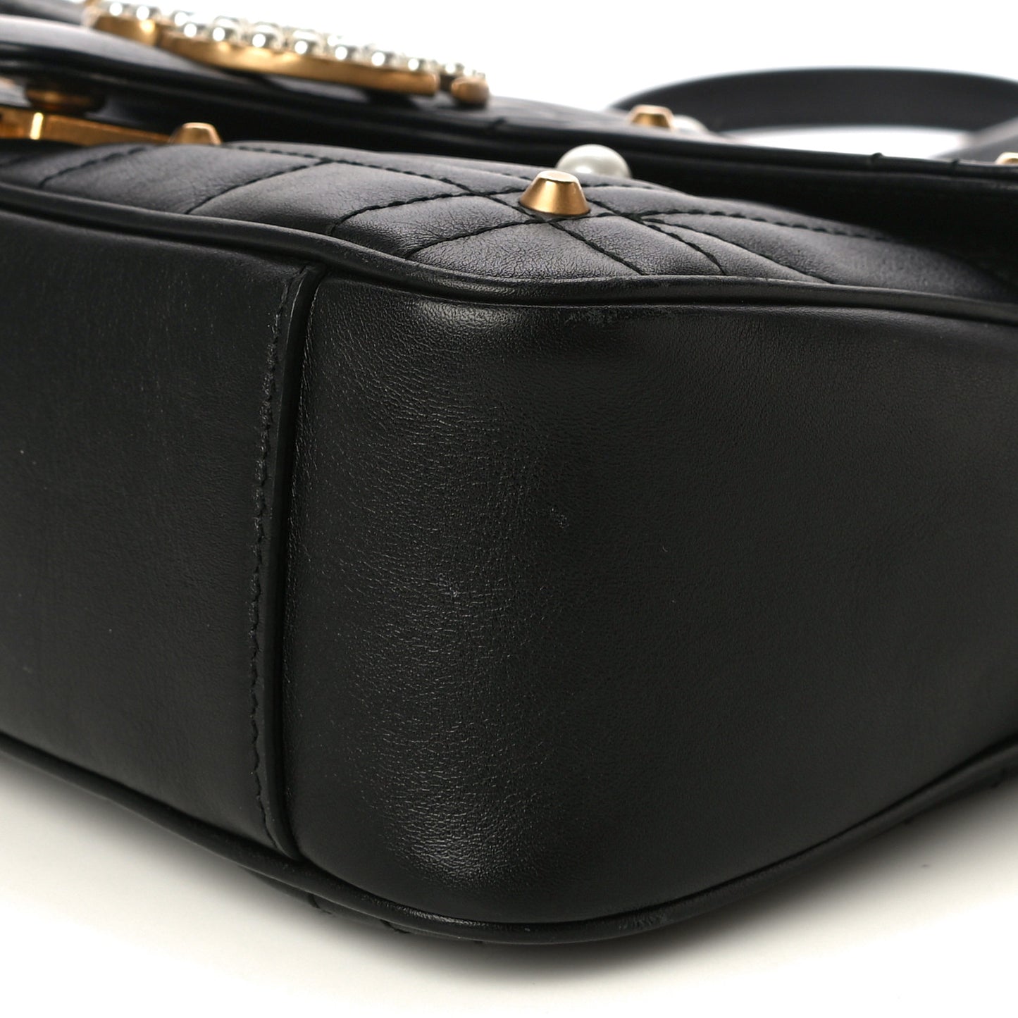 Calfskin Matelasse Studded Small Pearly GG Marmont Shoulder Bag Black