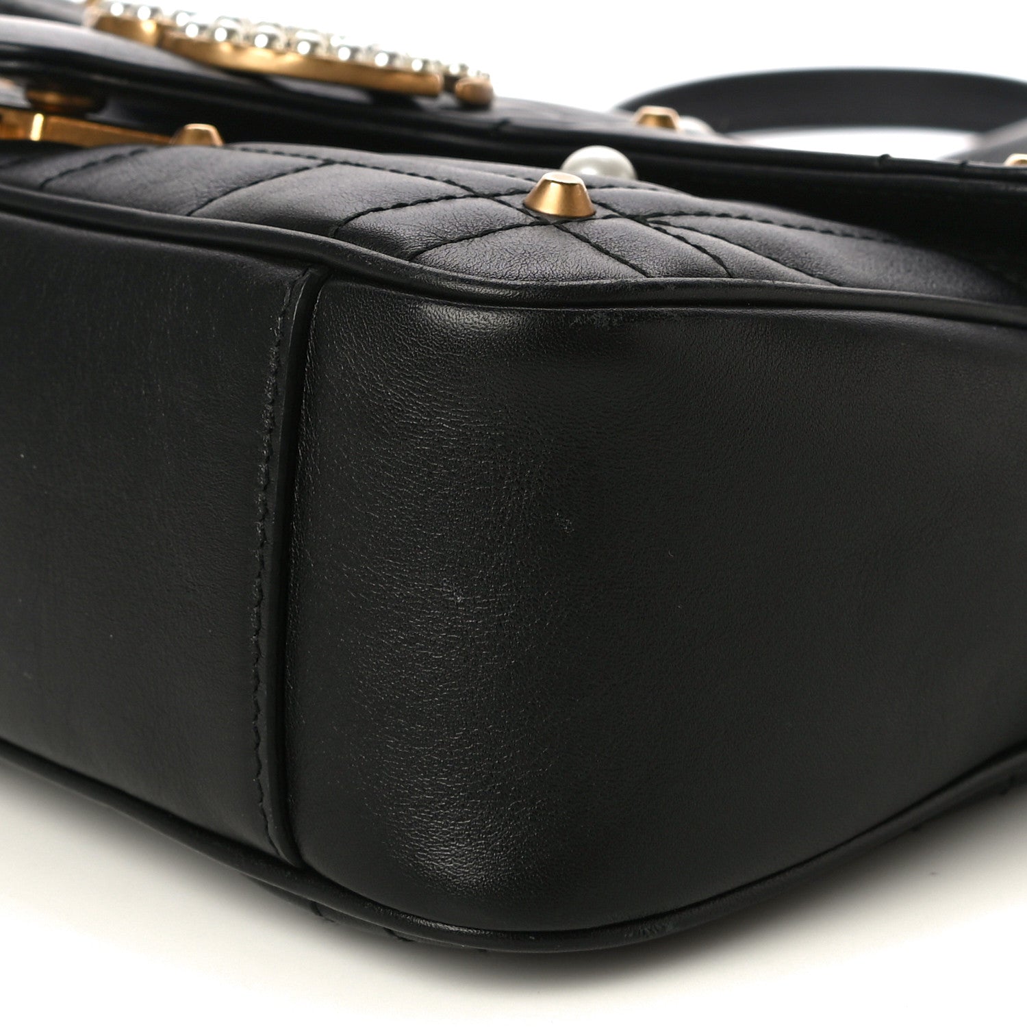Gucci Calfskin Matelasse Studded Small Pearly GG Marmont Shoulder Bag Black 11 of 13