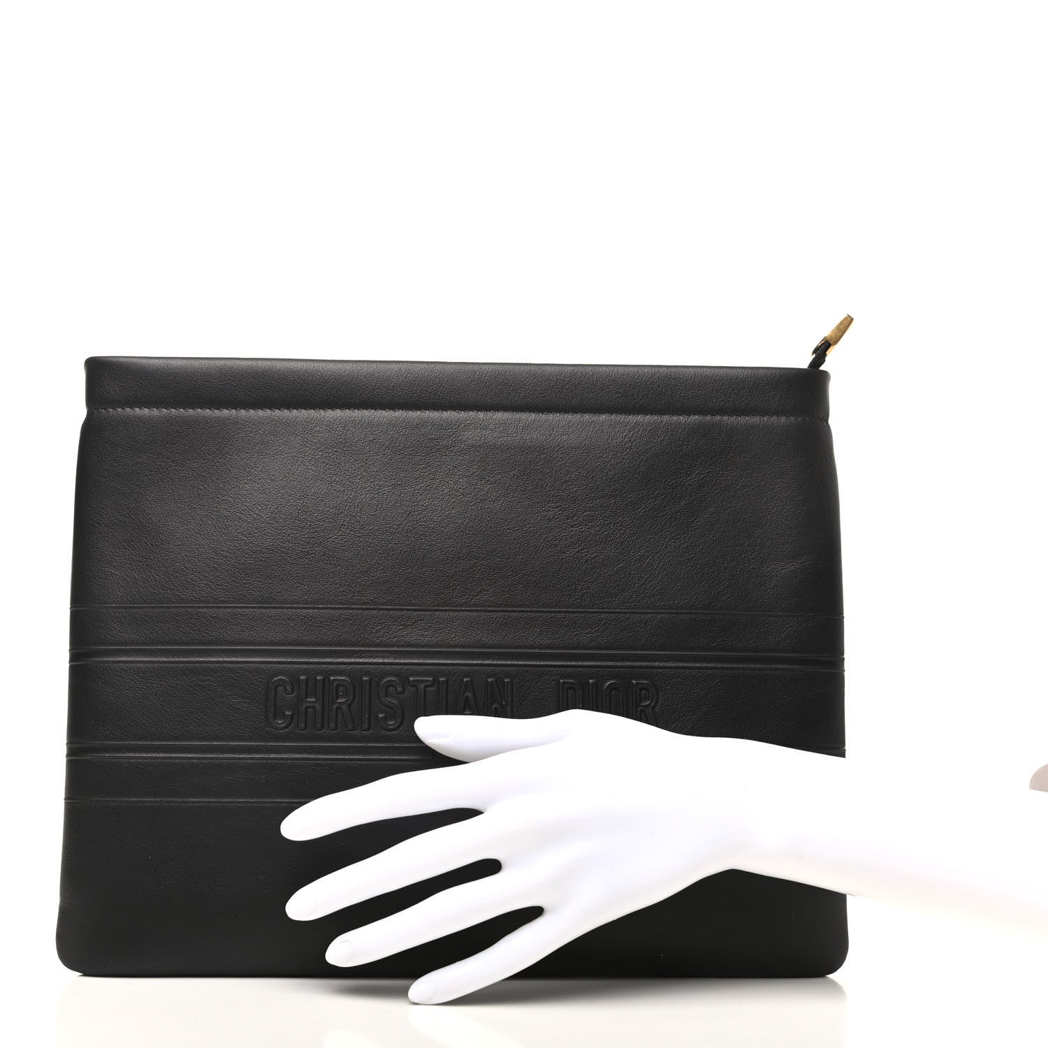 Christian Dior Calfskin Embossed Logo Zip Clutch Black 2 of 6