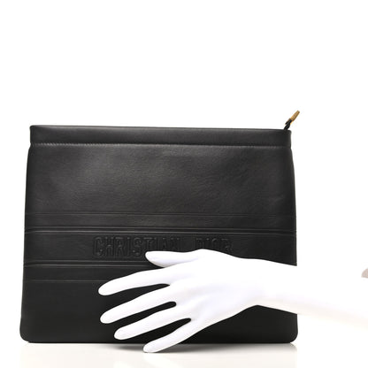 Christian Dior Calfskin Embossed Logo Zip Clutch Black 2 of 6
