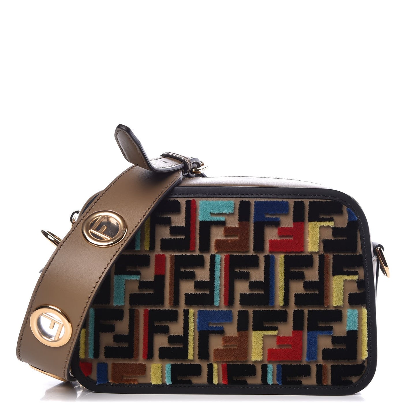 Vitello Century Velvet F is Fendi FF Multicolor Bi-Color Camera Case Fango Black Multicolor