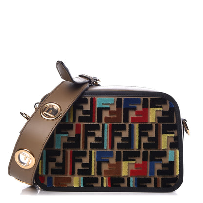 Fendi Vitello Century Velvet F is Fendi FF Multicolor Bi-Color Camera Case Fango Black Multicolor 1 of 7