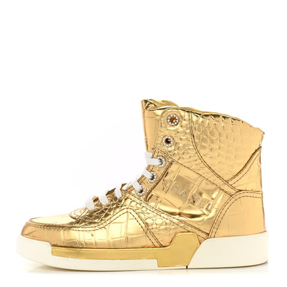 Chanel Metallic Calfskin Crocodile Embossed Cocodile High Top Sneakers 38 Gold 1 of 9