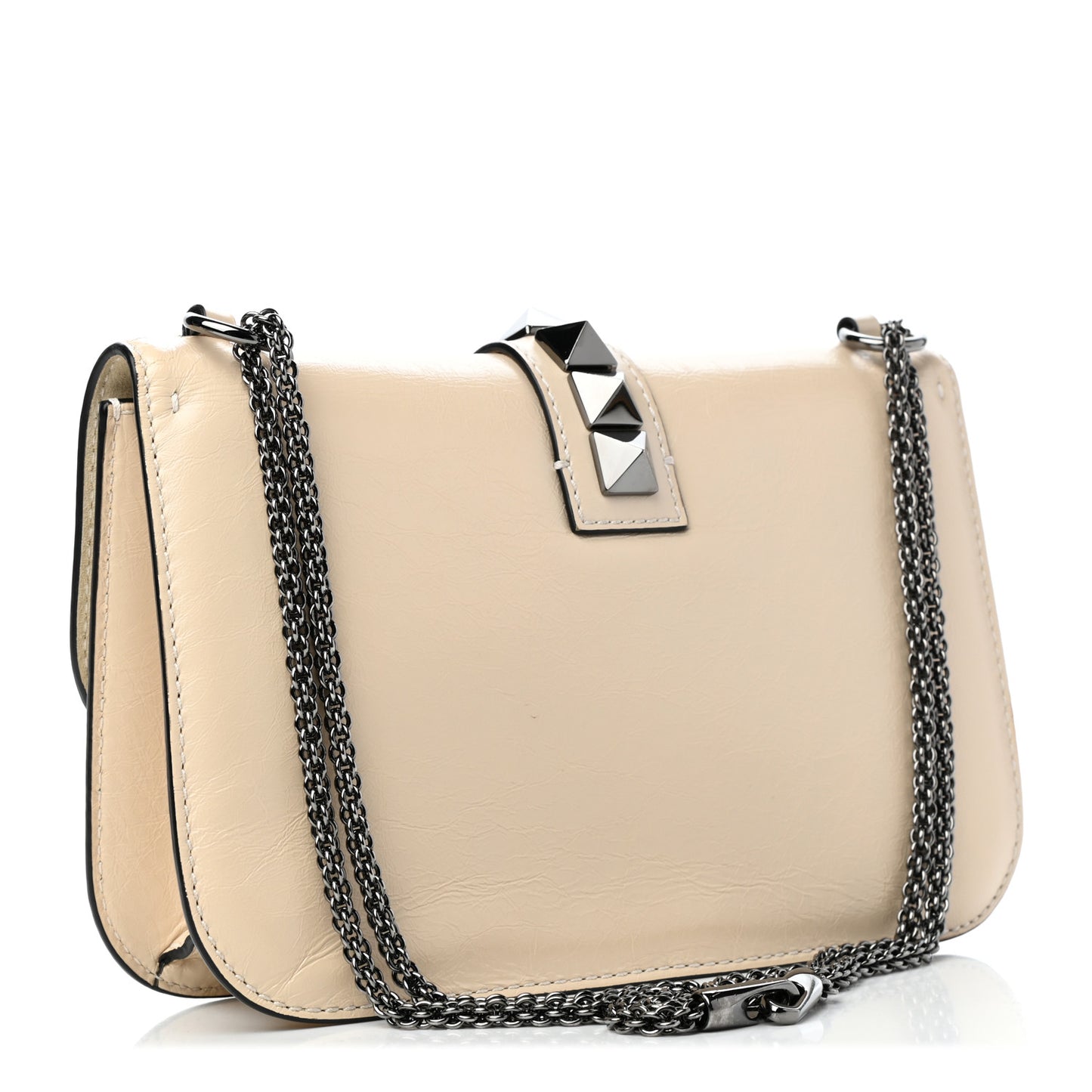 Craquele Calfskin Medium Glam Lock Rockstud Flap Light Ivory