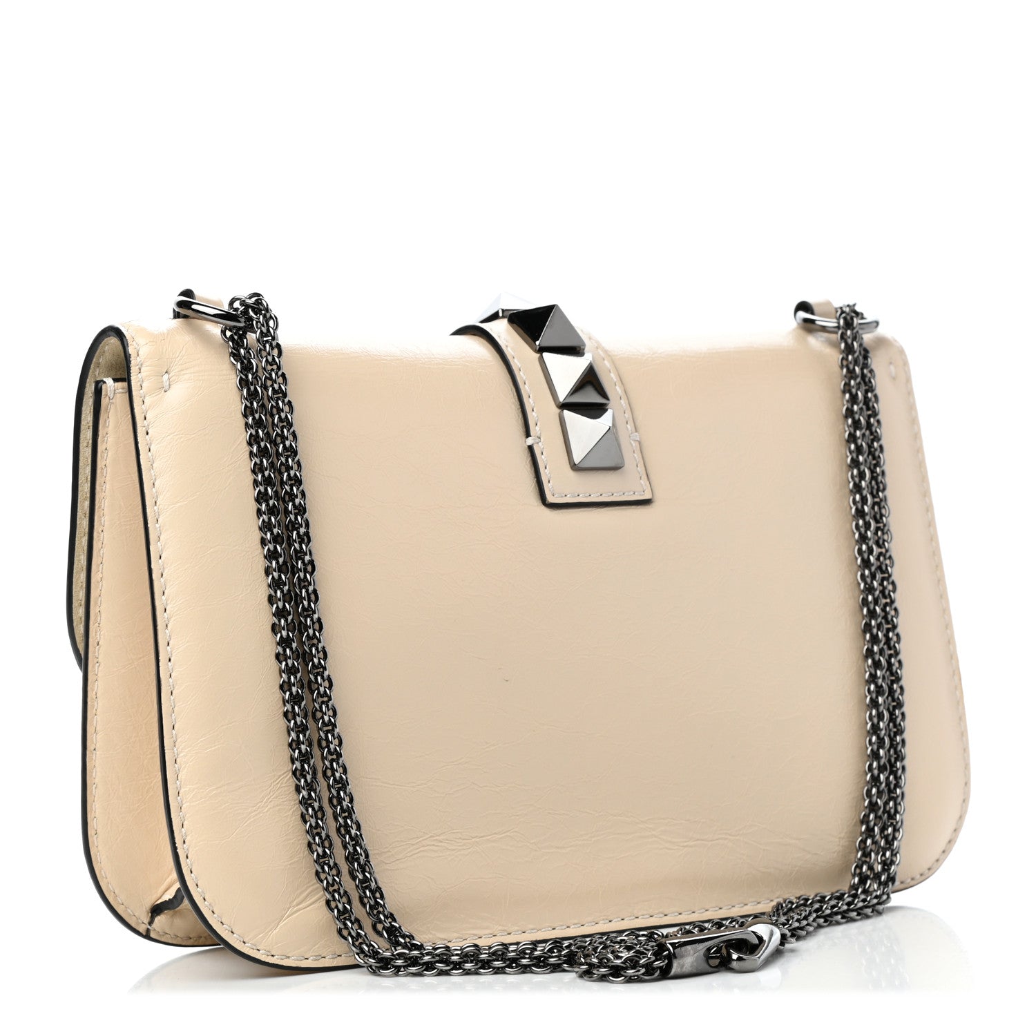 Valentino Garavani Craquele Calfskin Medium Glam Lock Rockstud Flap Light Ivory 2 of 6