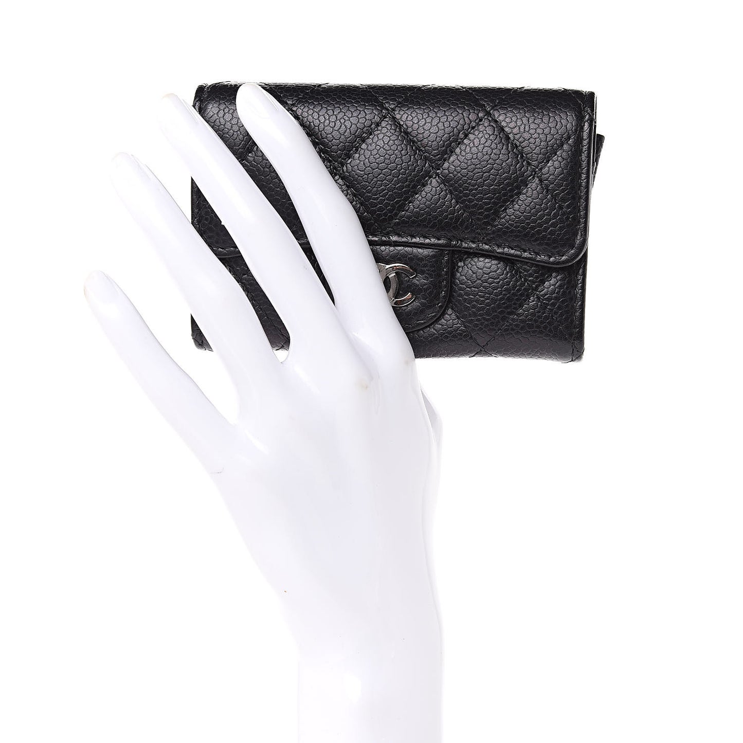 Caviar Quilted Flap Card Holder Black