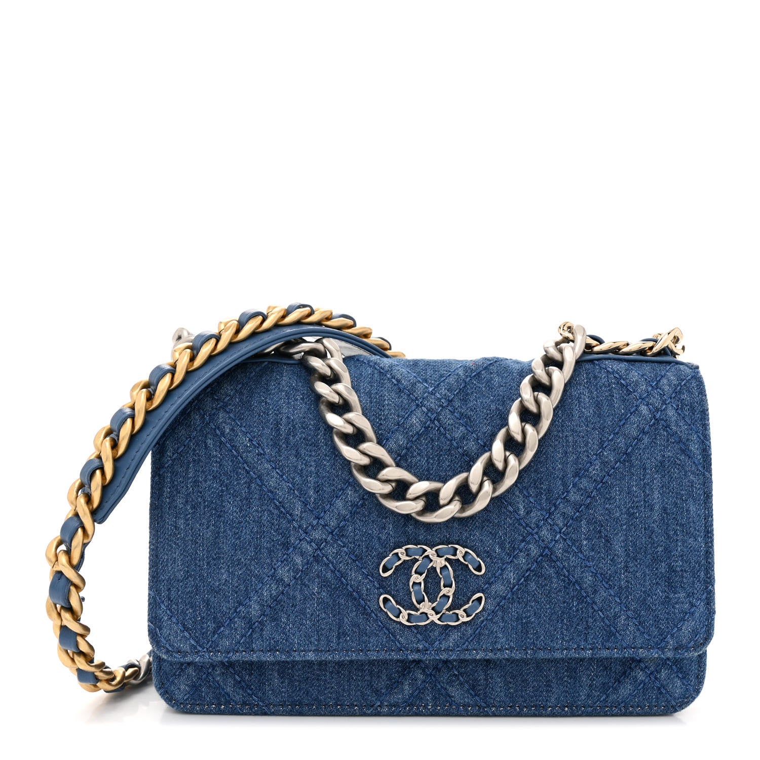Chanel Denim Quilted Chanel 19 Wallet On Chain WOC Blue 1 of 10