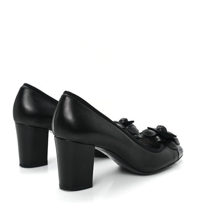Chanel Lambskin Patent Calfskin Pearl Camellia Cap Toe Pumps 38.5 Black 5 of 10