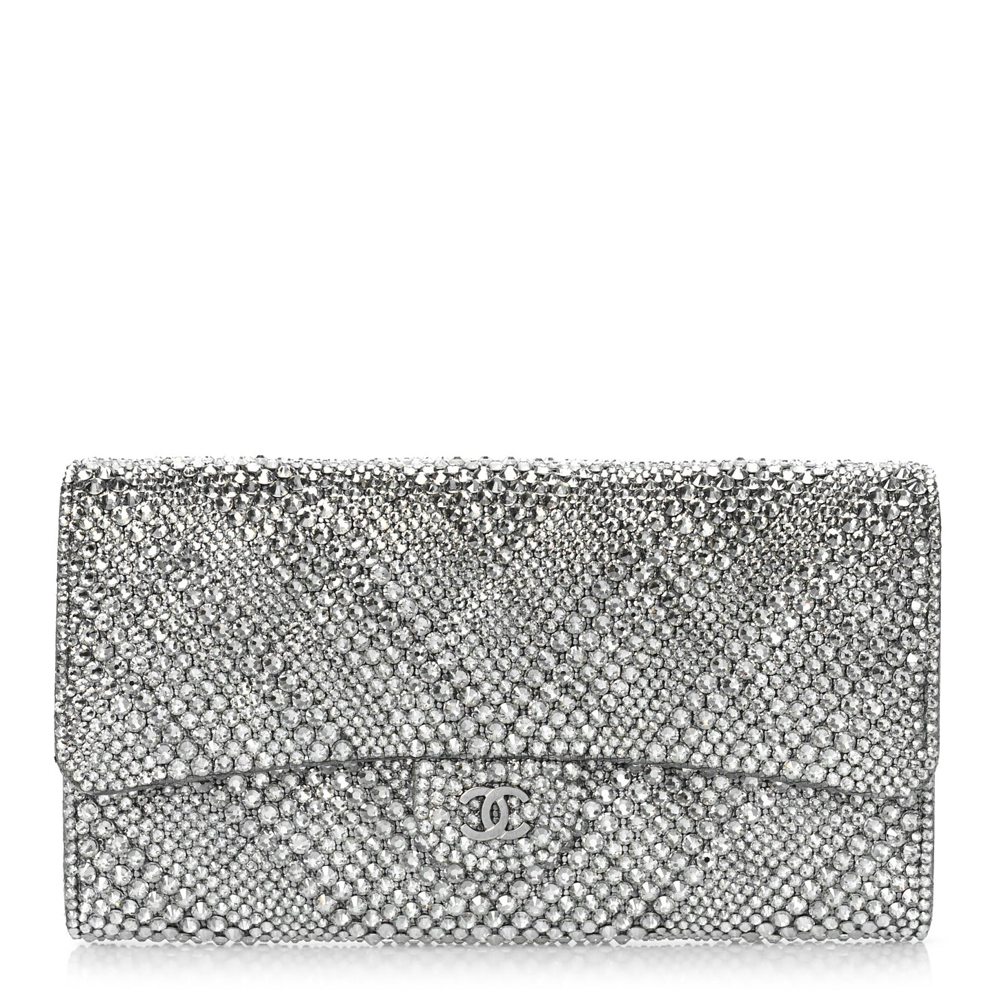 Crystal Quilted CC Large Gusset Flap Wallet Silver