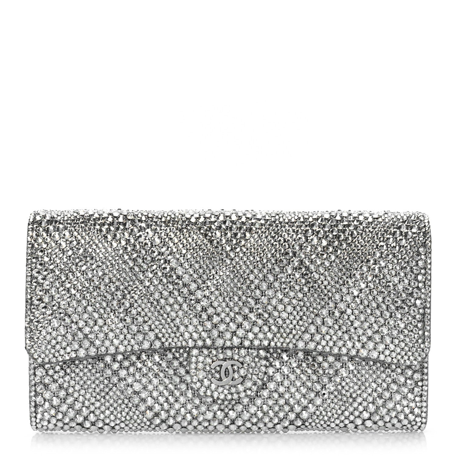 Chanel Crystal Quilted CC Large Gusset Flap Wallet Silver 1 of 10