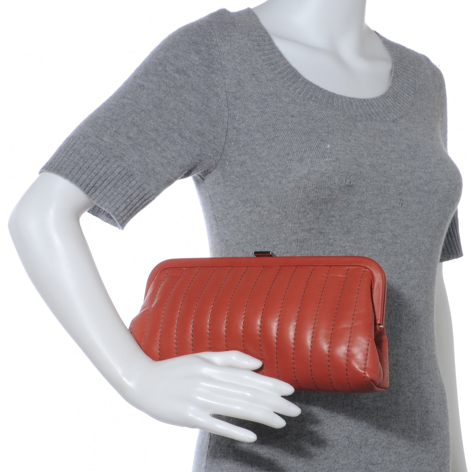 Chanel Lambskin Vertical Quilted Mademoiselle Clutch Salmon 2 of 7