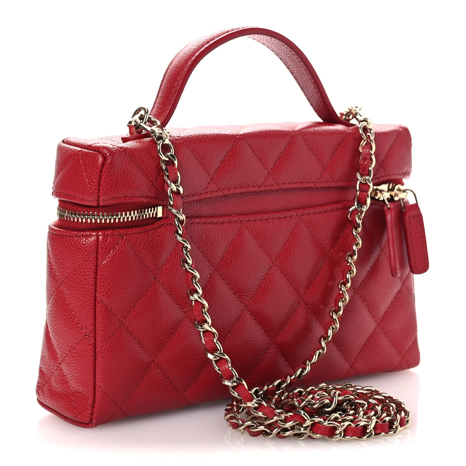 Chanel Caviar Quilted Top Handle Slim Vanity With Chain Red 3 of 10