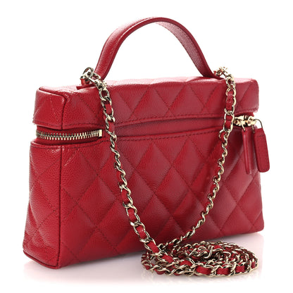 Chanel Caviar Quilted Top Handle Slim Vanity With Chain Red 3 of 10