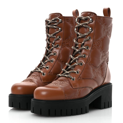 Gucci Cordovan Lux Nappa GG Matelasse Lace Up 60mm Combat Boots 36 Dark Hazel Brown 4 of 13