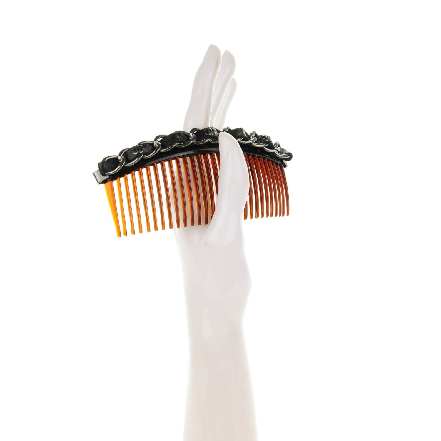 Chanel Lambskin Chain Large CC Hair Comb Black 2 of 6