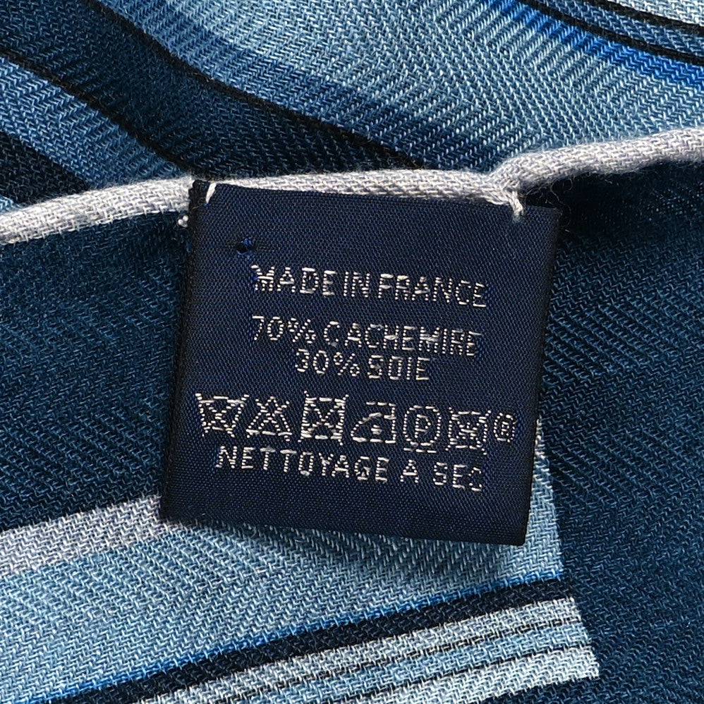 Hermes Cashmere Silk 600 Chevaux Rectangle Scarf Marine Gris Chine