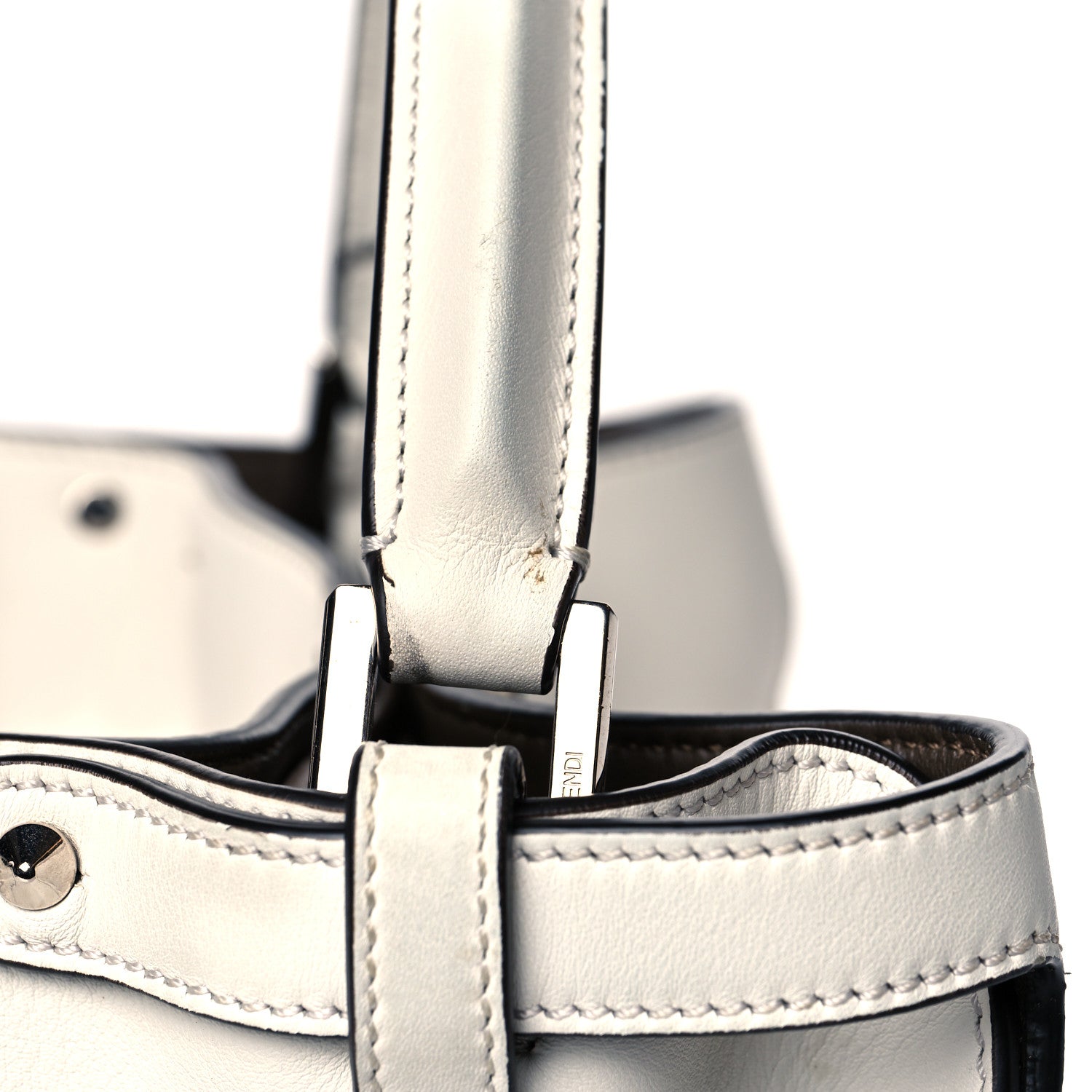 Fendi Vitello Seta Glazed Fabric FF 1974 Medium Peekaboo X-Lite White Ice Mogano Panna 18 of 18