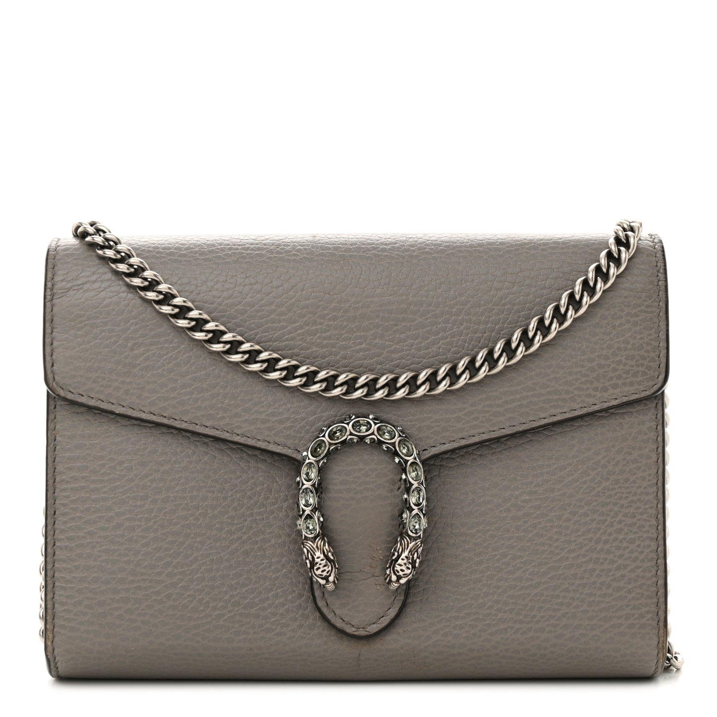 Dollar Calfskin Crystal Mini Dionysus Chain Wallet Dusty Grey Black Diamond