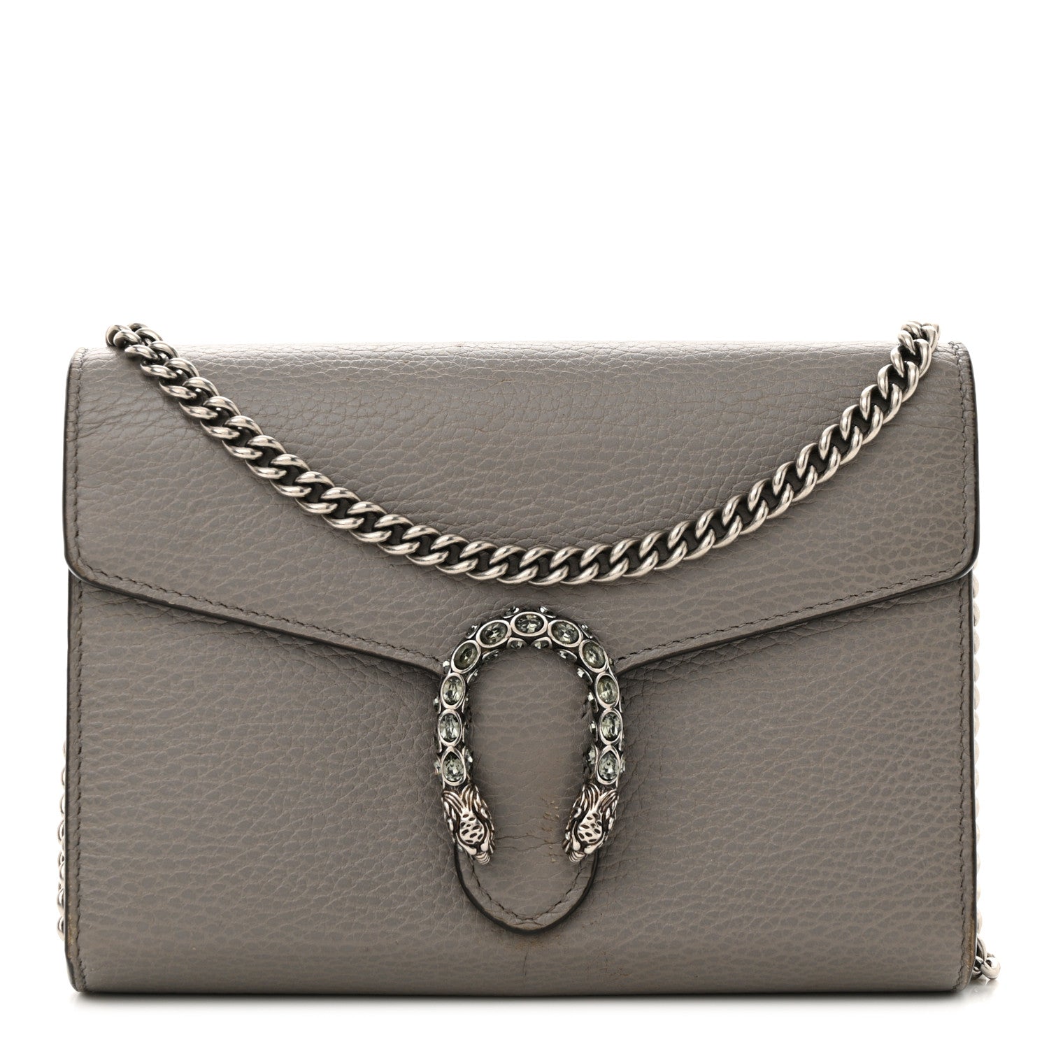 Gucci Dollar Calfskin Crystal Mini Dionysus Chain Wallet Dusty Grey Black Diamond 1 of 15