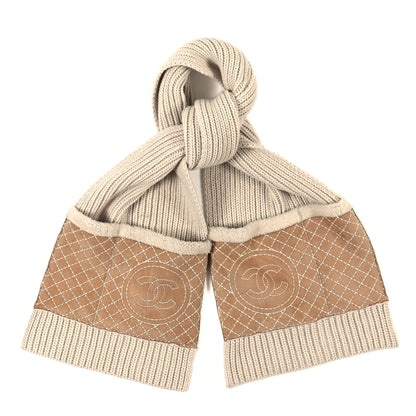 Chanel Cashmere Suede Quilted CC Scarf Beige 1 of 3