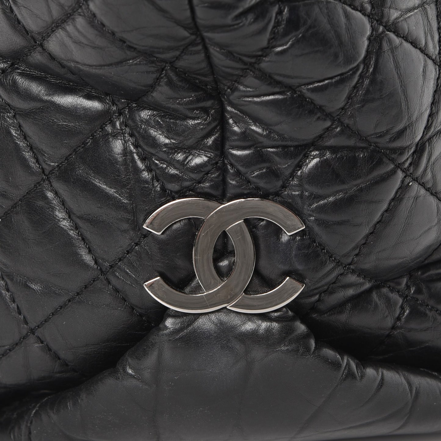 Distressed Lambskin Vintage Ligne Lady Braid Tote Black
