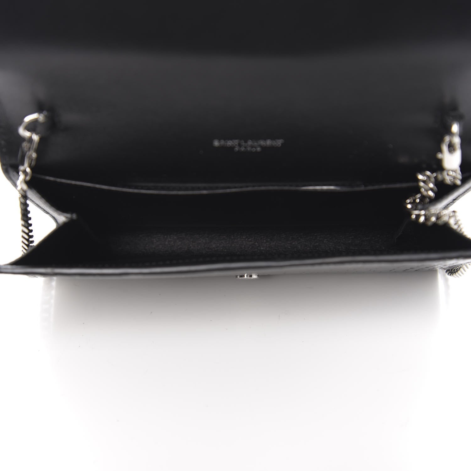 Saint Laurent Calfskin Crocodile Embossed Monogram Uptown Chain Wallet Black 4 of 9