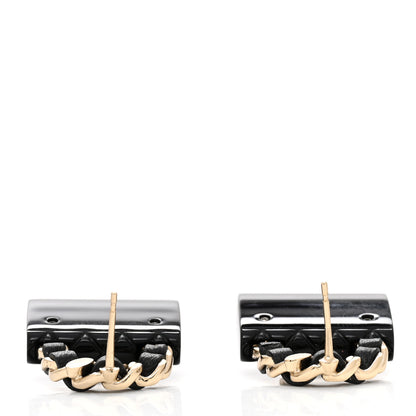Chanel Metal Resin Lambskin Quilted CC Turnlock Chain Flap Bag Earrings Black Gold 3 of 4