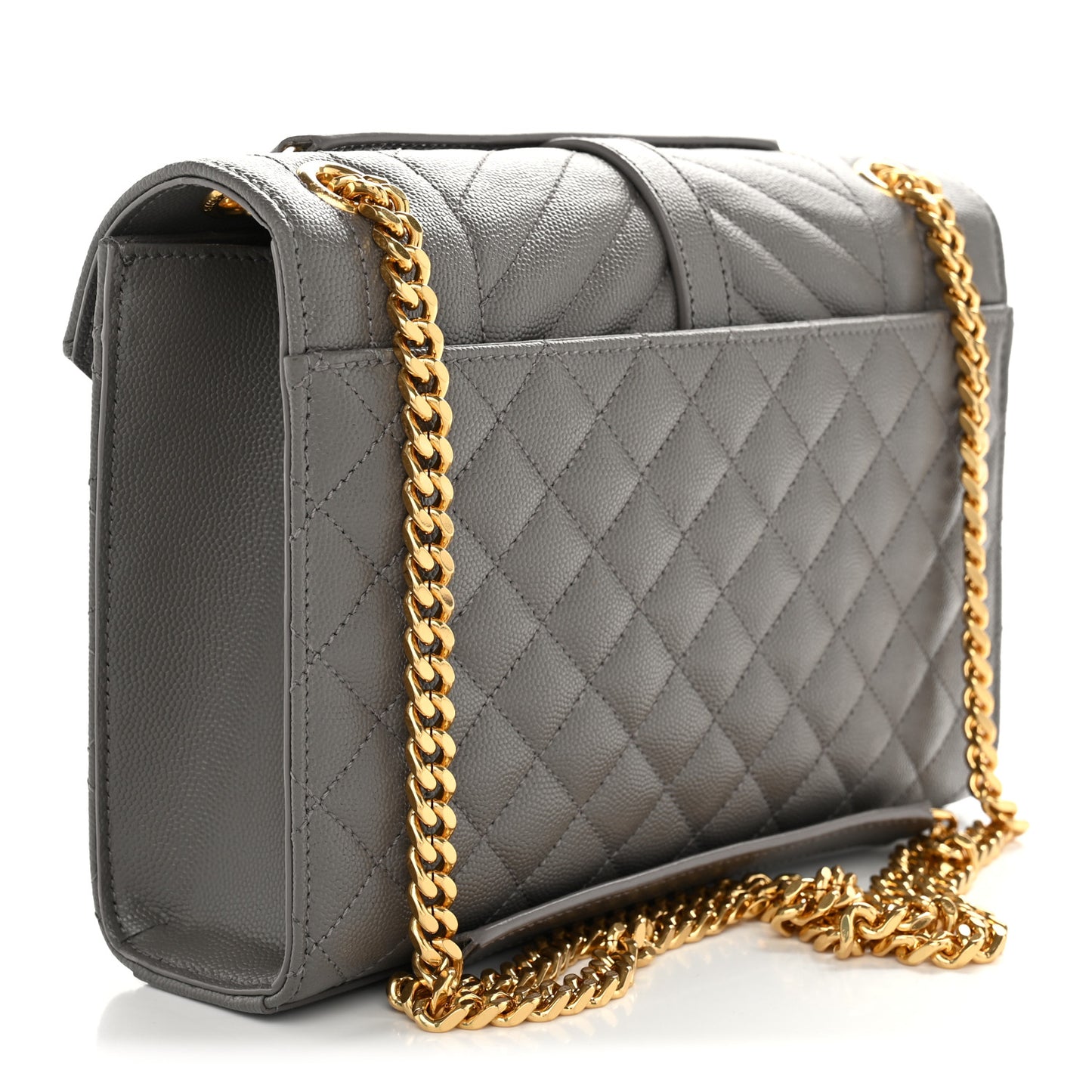 Grain De Poudre Textured Mixed Matelasse Medium Triquilt Monogram Satchel Fog