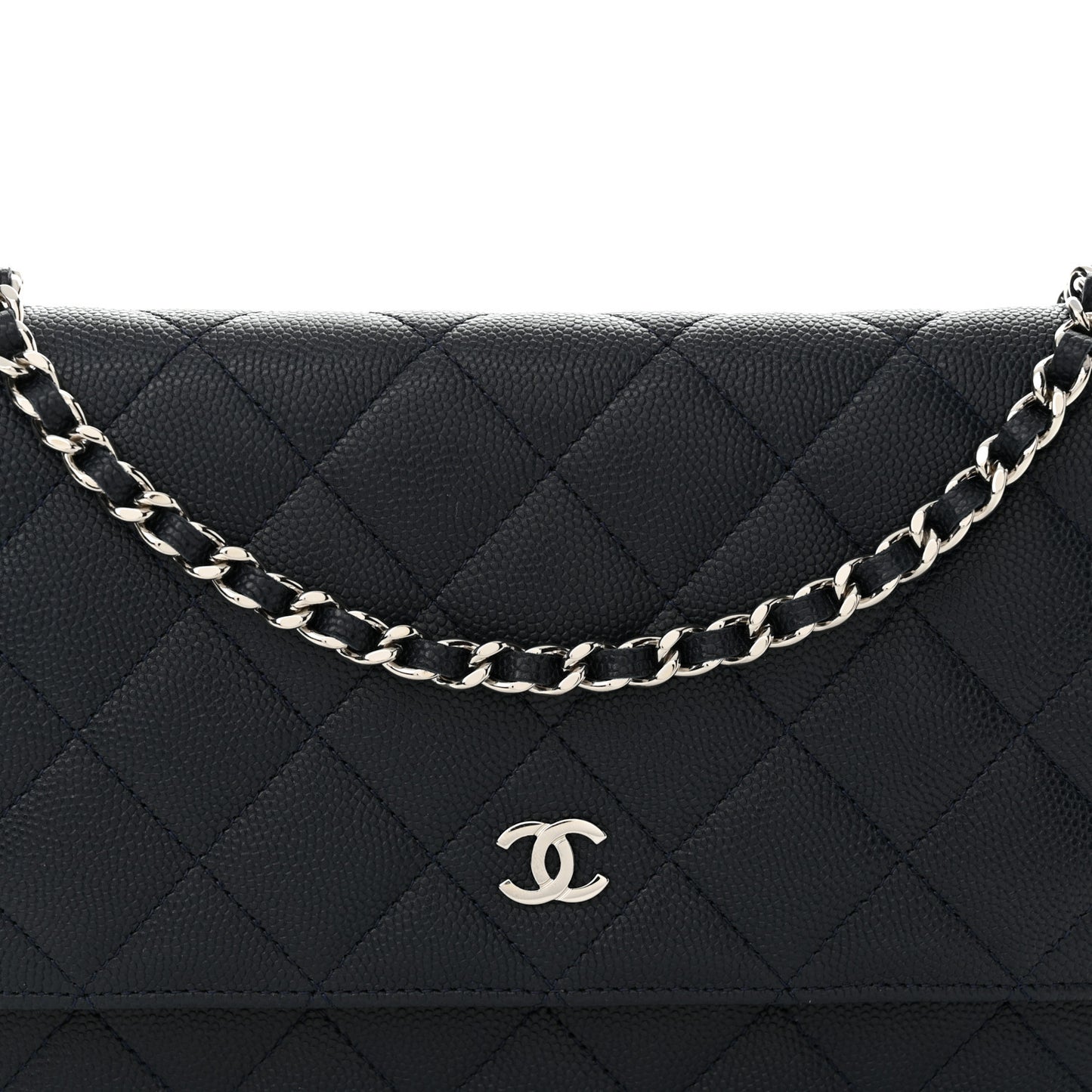 Caviar Quilted Wallet on Chain WOC Navy Blue