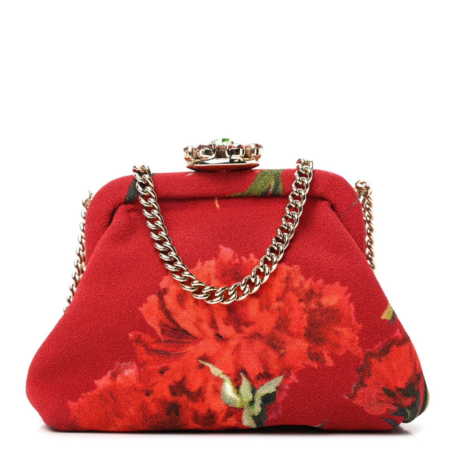 Fabric Printed Crystal Kiss Lock Chain Crossbody Red