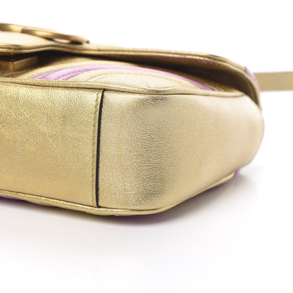 Gucci Metallic Calfskin Matelasse Mini GG Marmont Shoulder Bag Gold Pink 10 of 10