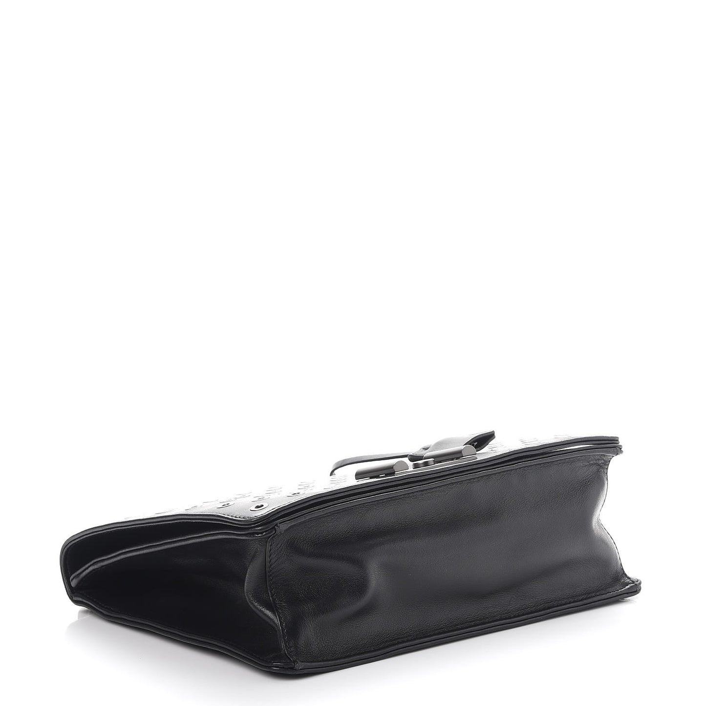 Soft Calf Grommet Lock Flap Chain Shoulder Bag Black
