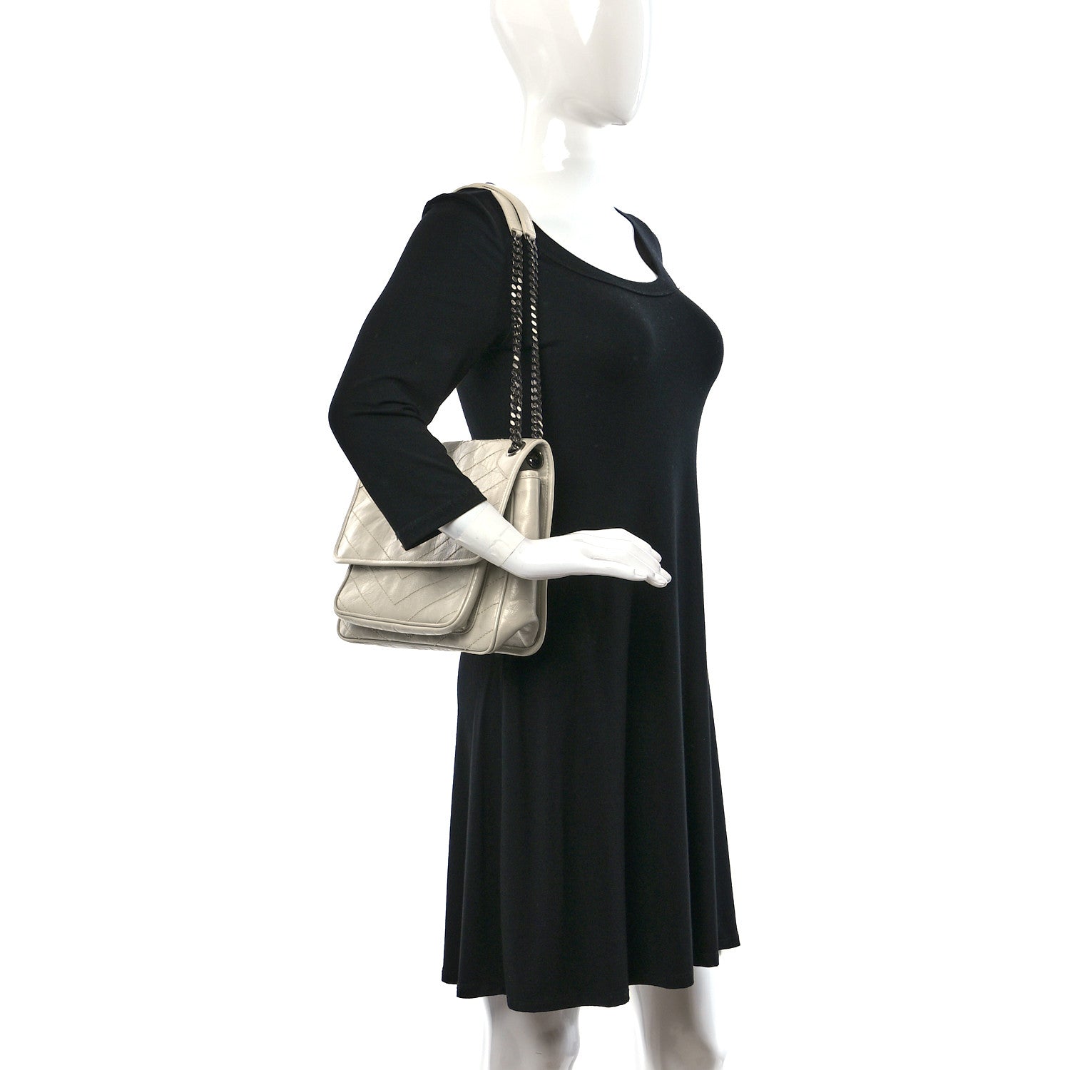 Saint Laurent Crinkled Calfskin Matelasse Monogram Medium Niki Chain Satchel Crema Soft 2 of 9