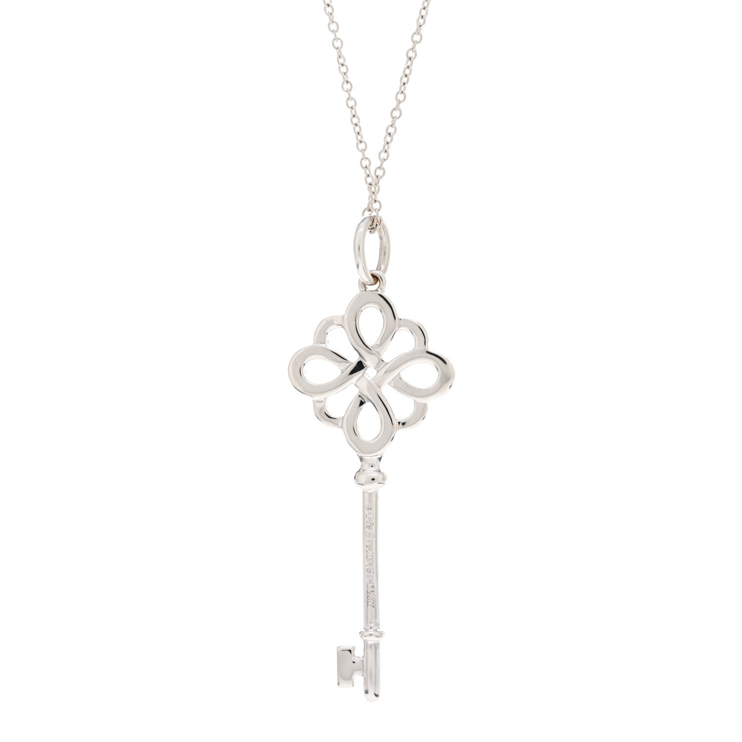 Tiffany 18K White Gold Diamond Knot Key Pendant Necklace 4 of 5