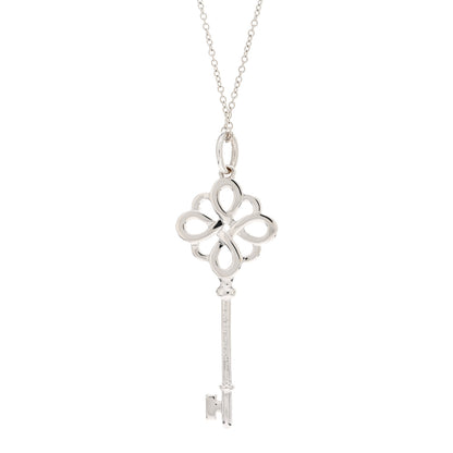 Tiffany 18K White Gold Diamond Knot Key Pendant Necklace 4 of 5