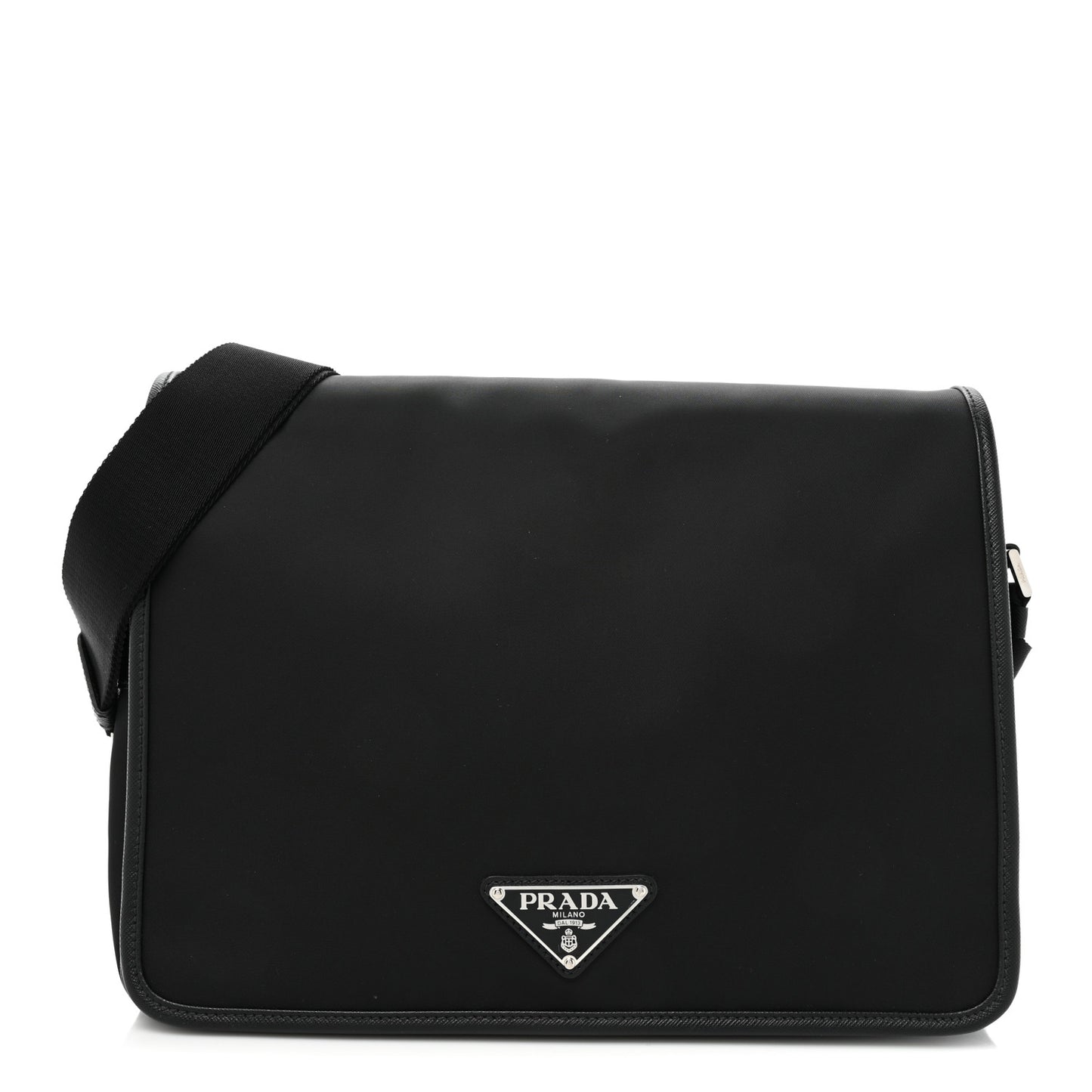 Tessuto Nylon Saffiano Flap Messenger Bag Black