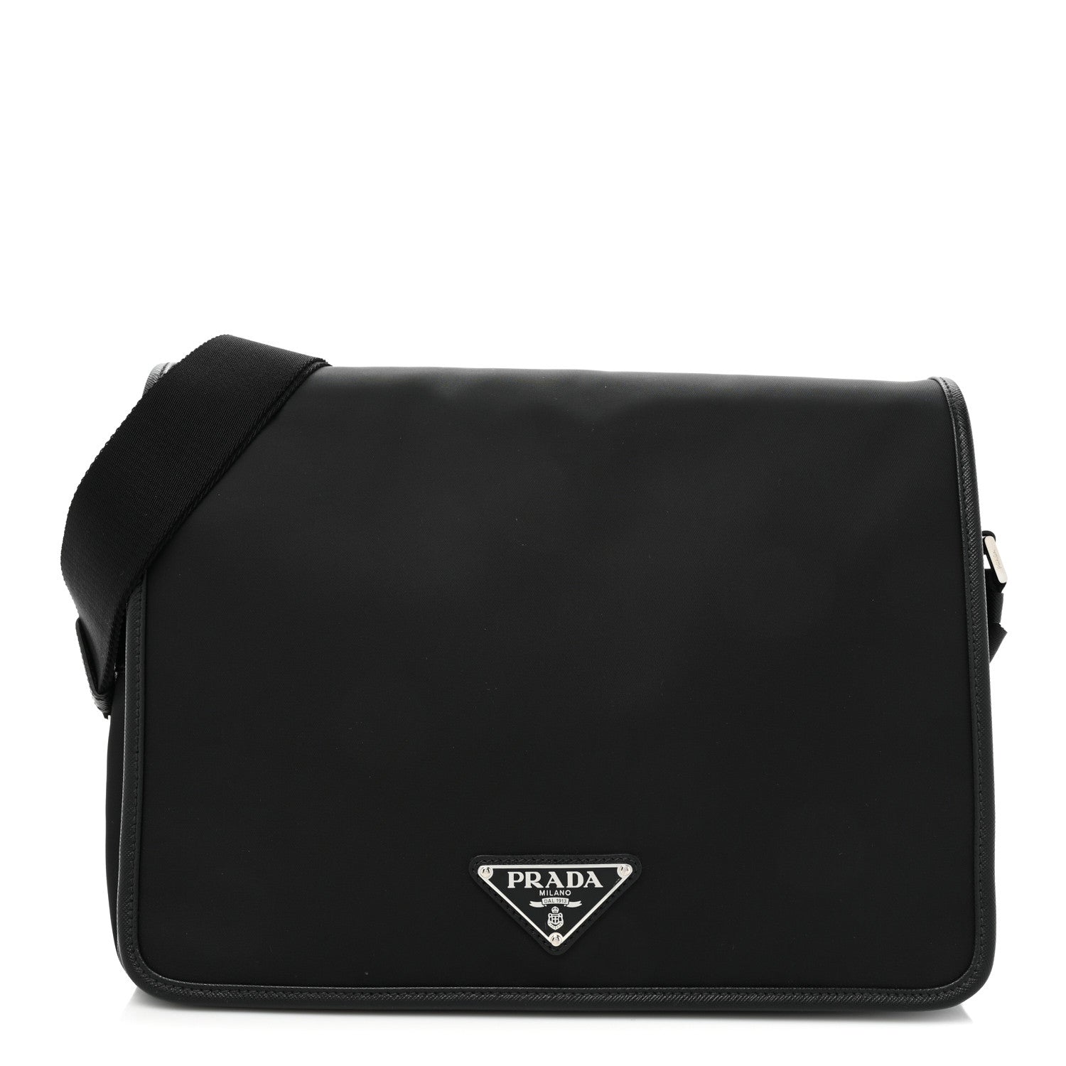Prada Tessuto Nylon Saffiano Flap Messenger Bag Black 1 of 9