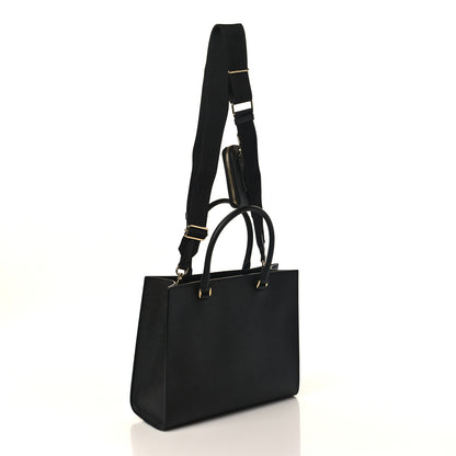 Prada Saffiano Lux Logo Embossed Medium Shoulder Tote Handbag Black 3 of 8