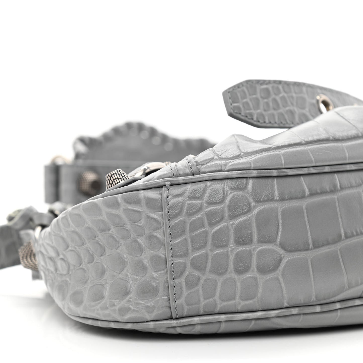 Extra Supple Calfskin Crocodile Embossed Le Cagole Shoulder Bag XS Balenciaga Grey