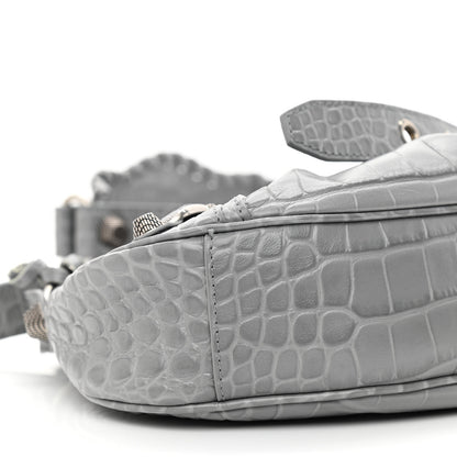 Balenciaga Extra Supple Calfskin Crocodile Embossed Le Cagole Shoulder Bag XS Balenciaga Grey 11 of 13