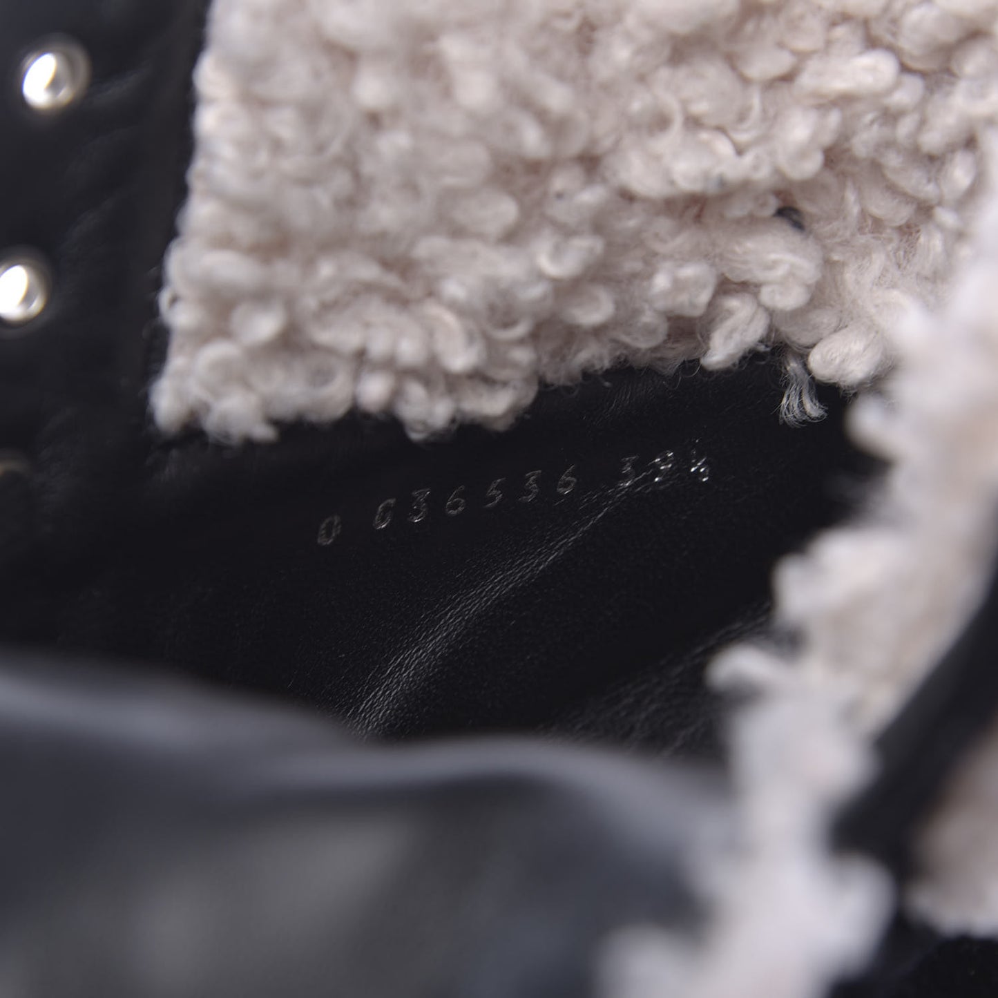 Calfskin Patent Fabric Lace Up Cap Toe CC Boots 39.5 Black Ivory