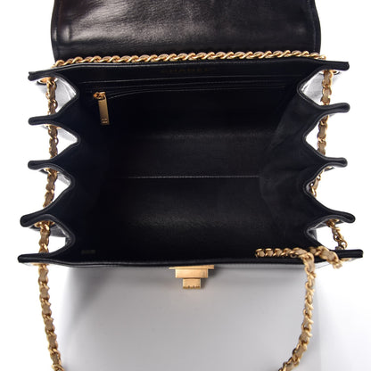 Chanel Patent Lambskin Chocolate Bar Accordion Flap Black Beige 5 of 8