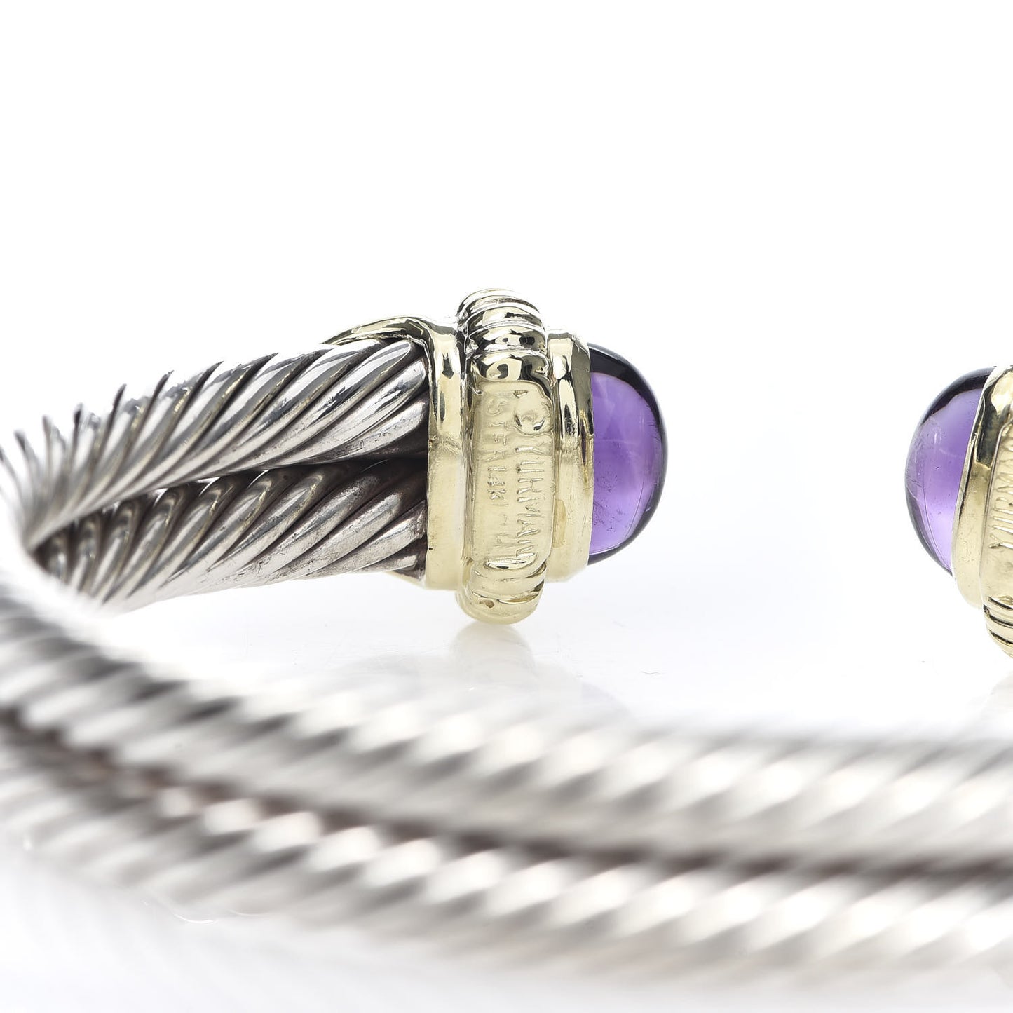 Sterling Silver 14K Yellow Gold Amethyst Green Tourmaline Double Cable Renaissance Bracelet