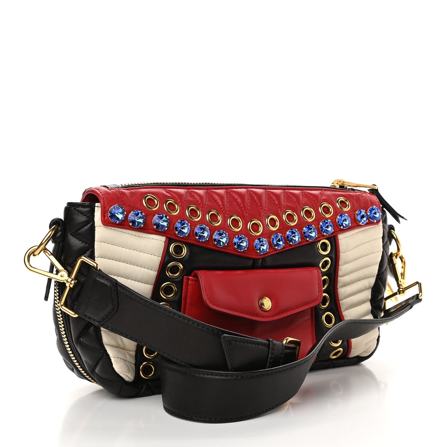 Nappa Matelasse Biker Shoulder Bag Red White Black