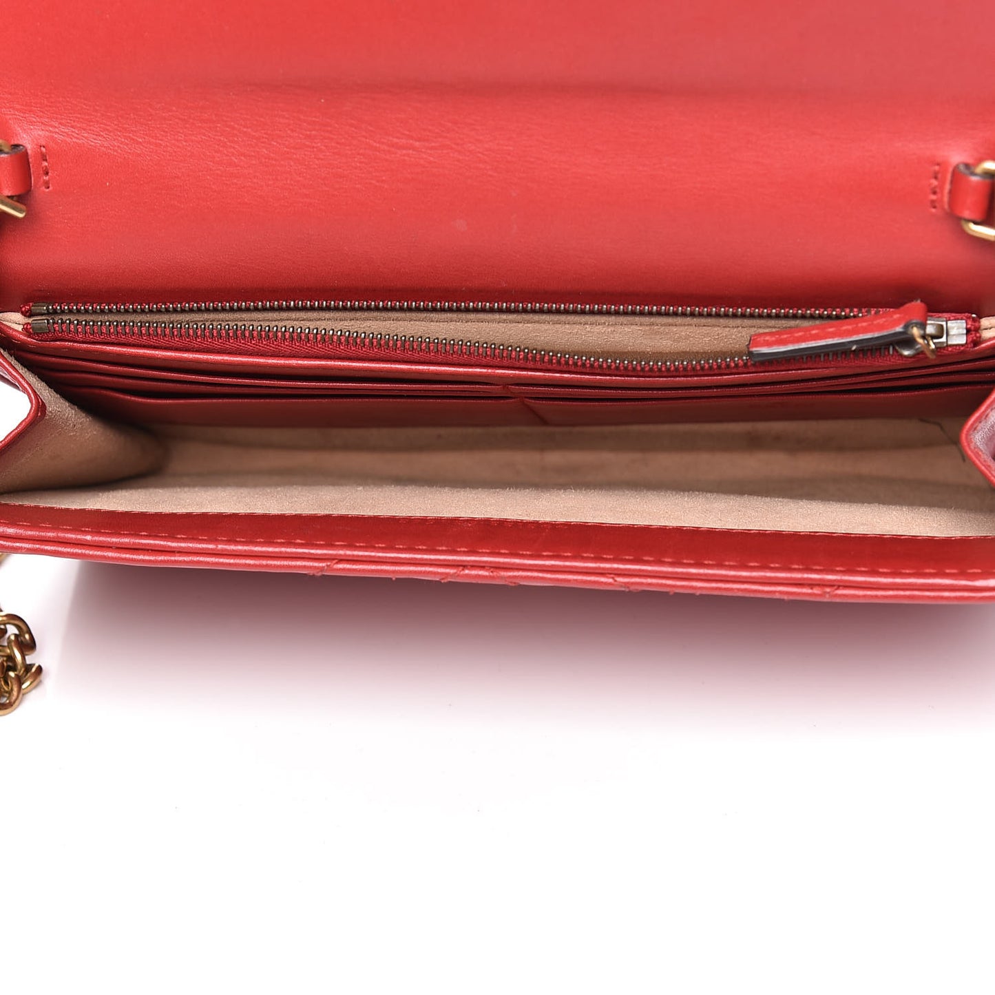Calfskin Matelasse Mini GG Marmont Chain Wallet Hibiscus Red