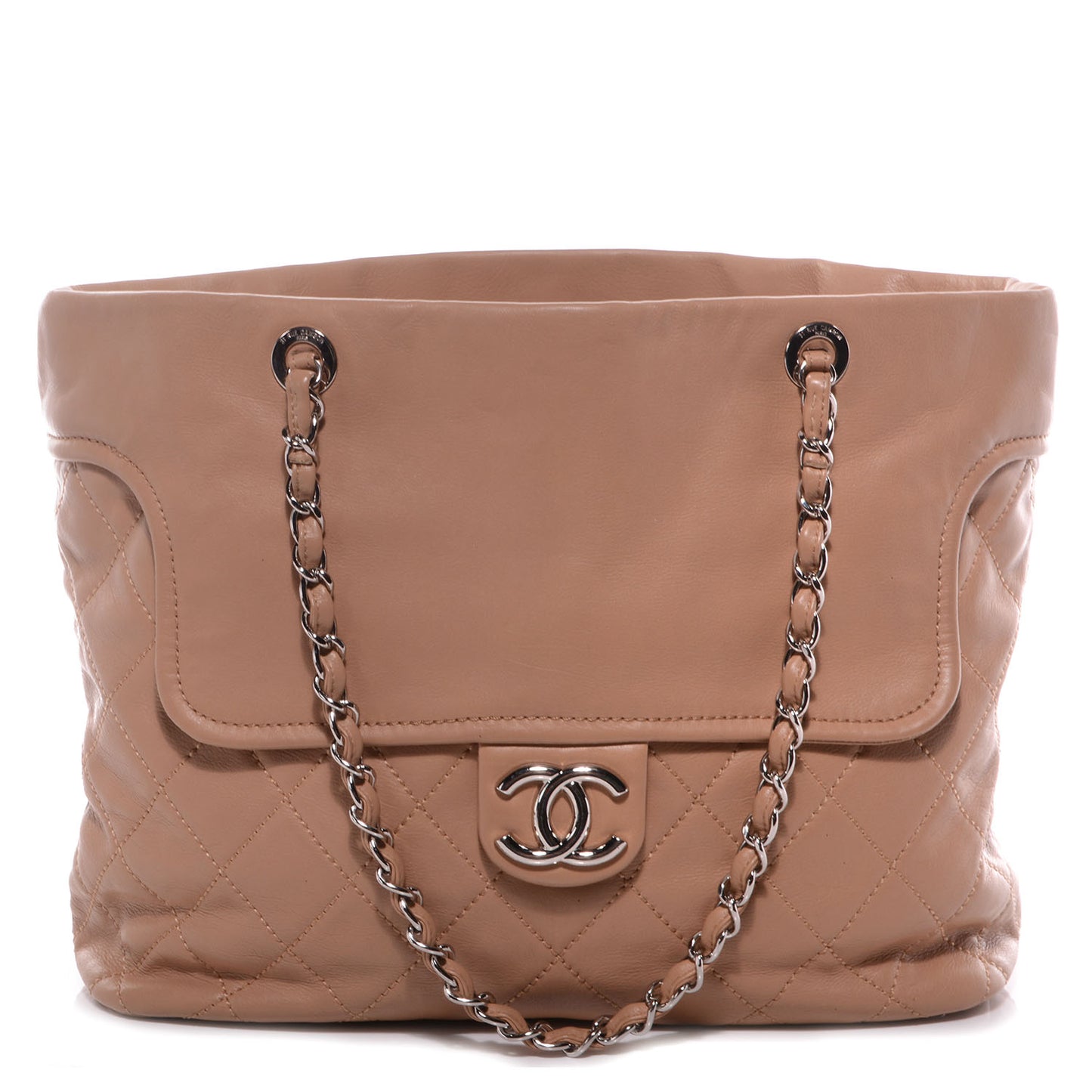 Calfskin Large Front Flap Tote Dark Beige