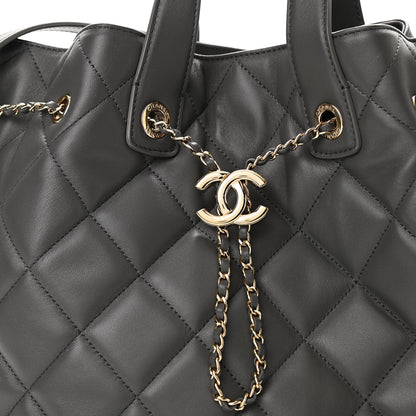 Chanel Lambskin Quilted CC Dweller Drawstring Tote Grey 8 of 10