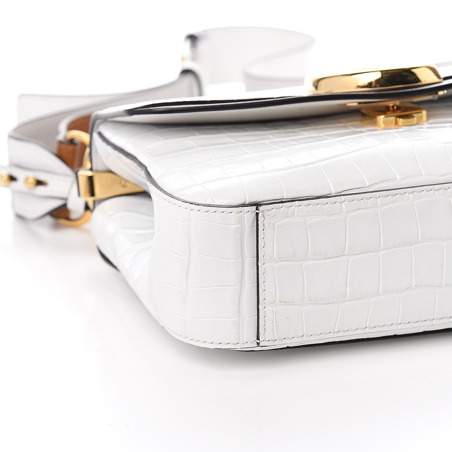 Chloe Calfskin Crocodile Embossed Small C Double Carry Brilliant White 8 of 12