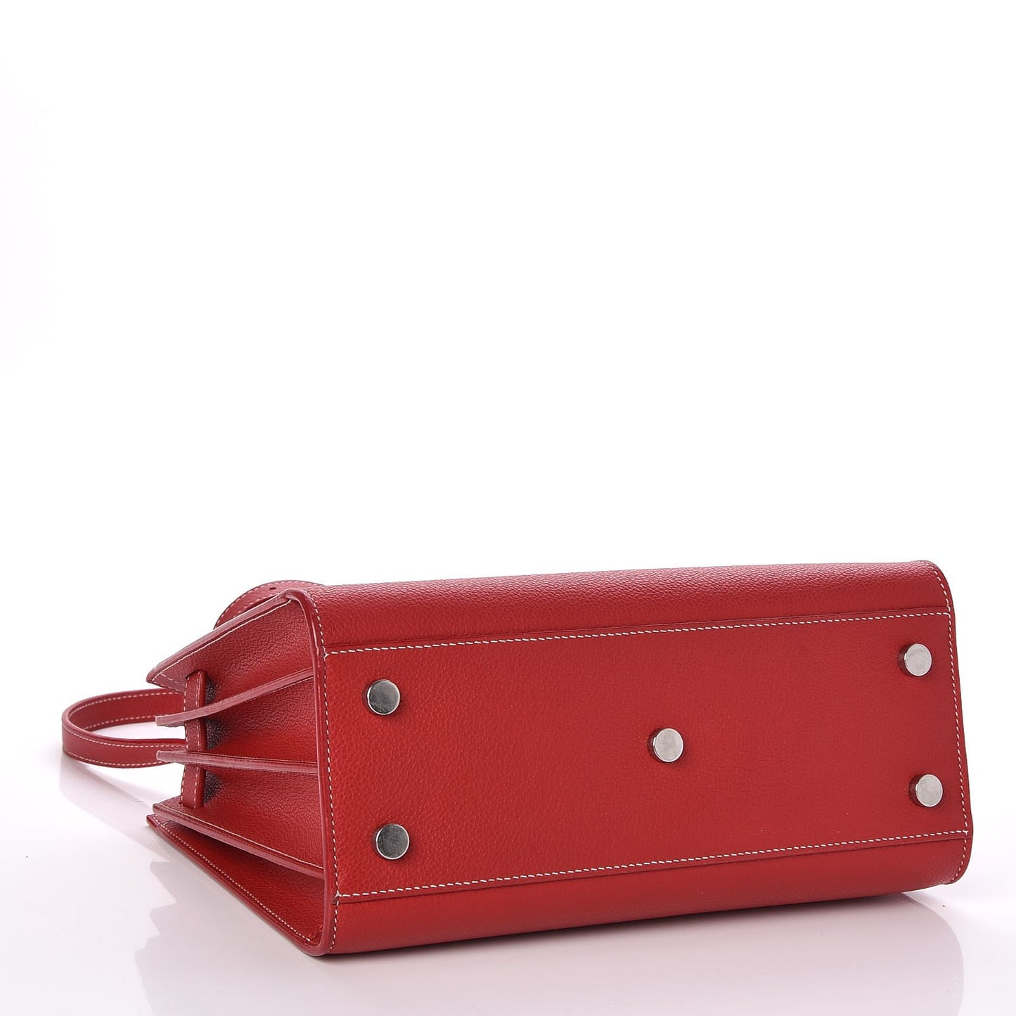 Grained Calfskin Topstitch Baby Sac De Jour Red