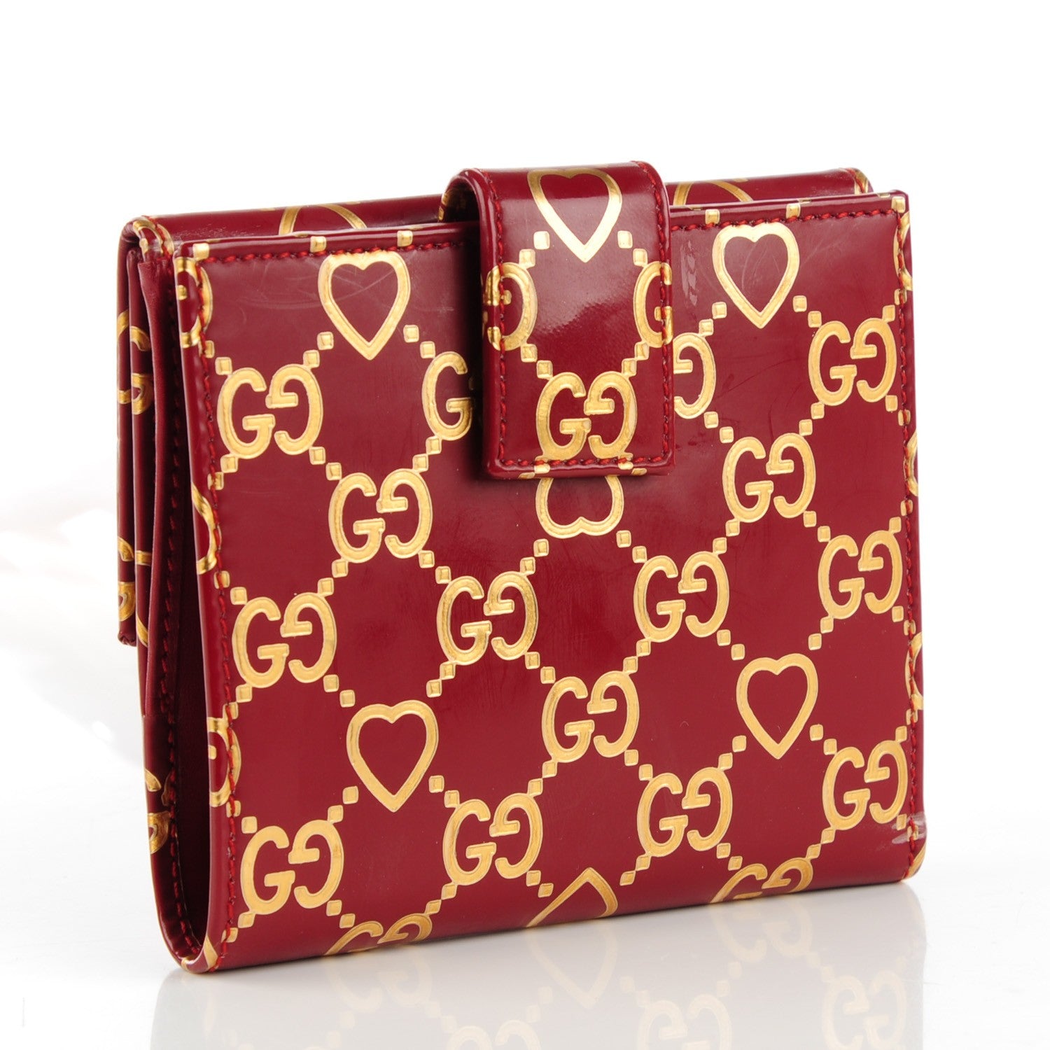 Gucci Patent GG Valentine GG Pierce French Flap Wallet Red Gold 3 of 7